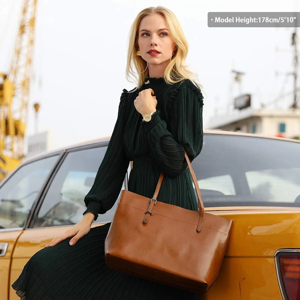 Kattee Vintage Genuine Leather Tote Shoulder Bag for Women Satchel Handbag with Top Handles