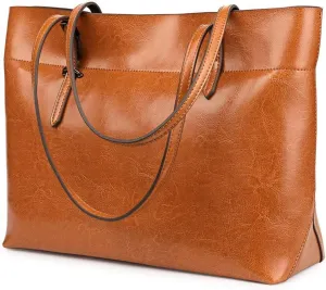Kattee Vintage Genuine Leather Tote Shoulder Bag for Women Satchel Handbag with Top Handles