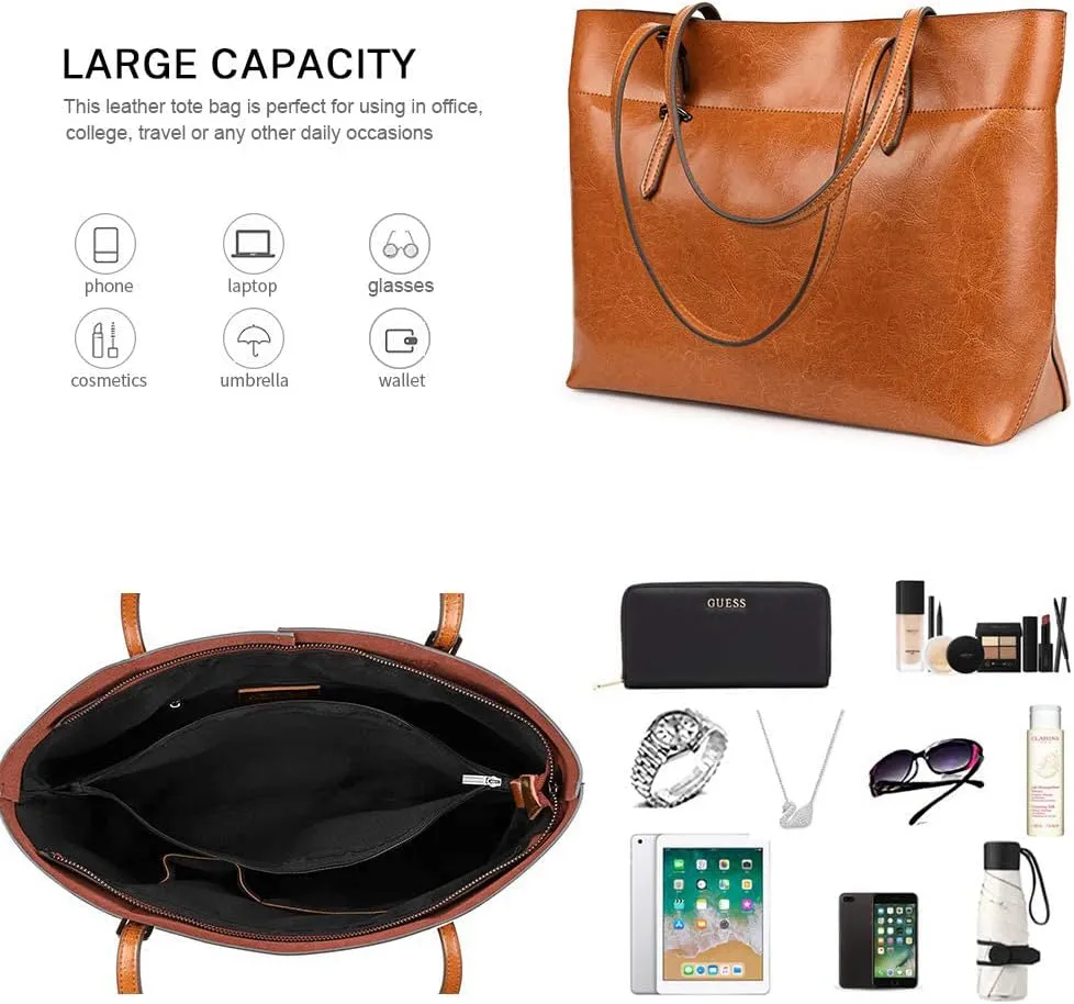 Kattee Vintage Genuine Leather Tote Shoulder Bag for Women Satchel Handbag with Top Handles
