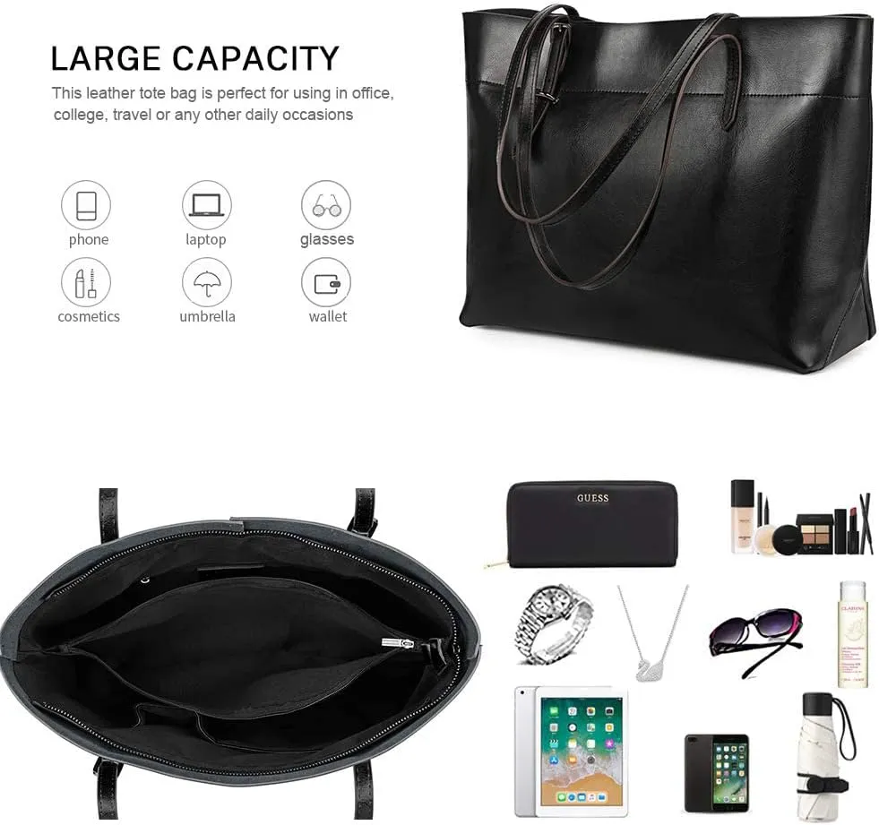 Kattee Vintage Genuine Leather Tote Shoulder Bag for Women Satchel Handbag with Top Handles