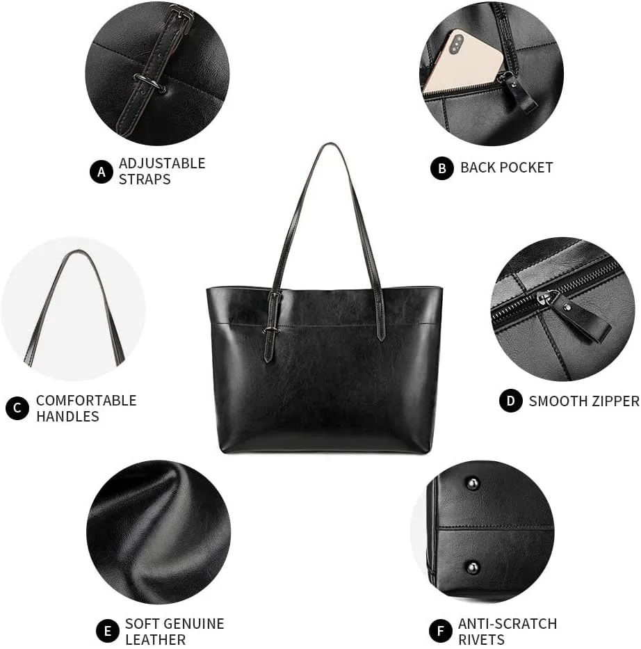Kattee Vintage Genuine Leather Tote Shoulder Bag for Women Satchel Handbag with Top Handles