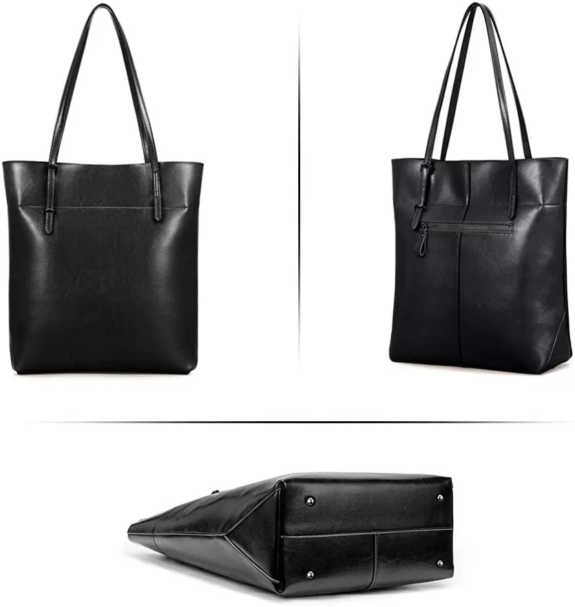 Kattee Vintage Genuine Leather Tote Shoulder Handbag for Woman with Adjustable Handles