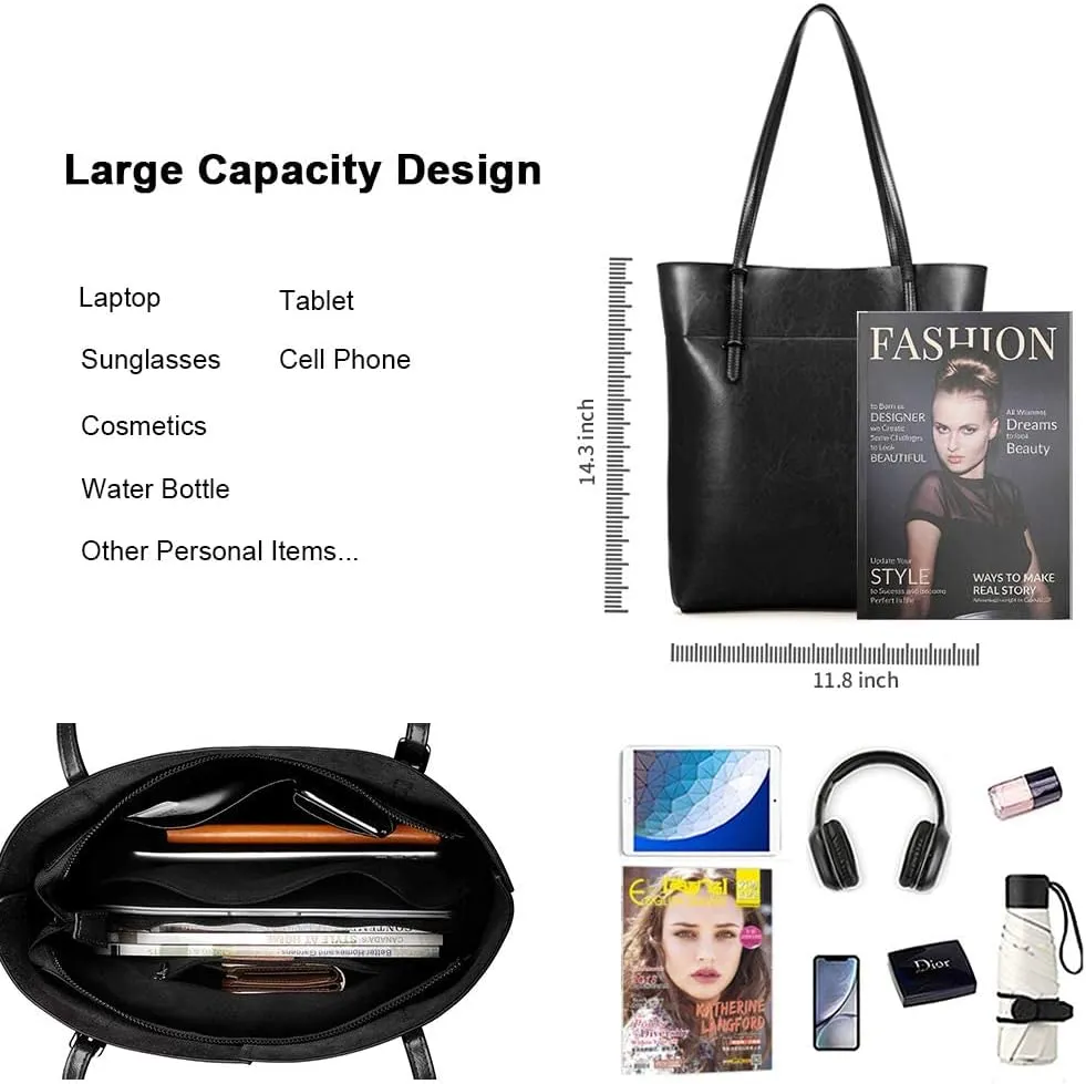 Kattee Vintage Genuine Leather Tote Shoulder Handbag for Woman with Adjustable Handles