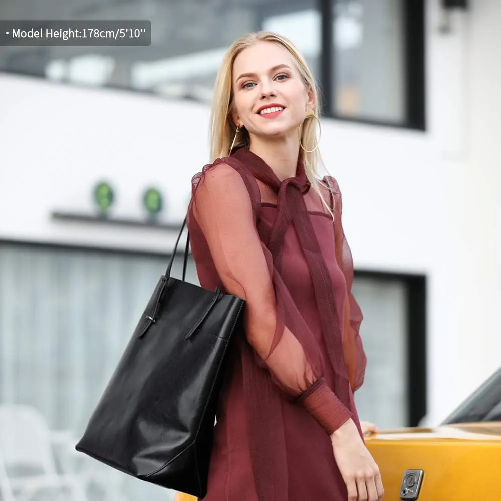 Kattee Vintage Genuine Leather Tote Shoulder Handbag for Woman with Adjustable Handles