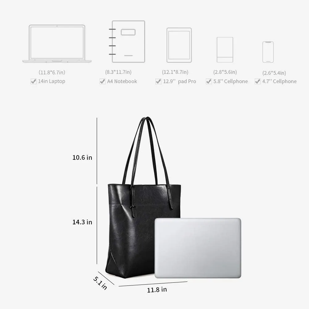Kattee Vintage Genuine Leather Tote Shoulder Handbag for Woman with Adjustable Handles