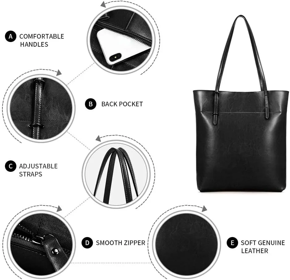 Kattee Vintage Genuine Leather Tote Shoulder Handbag for Woman with Adjustable Handles