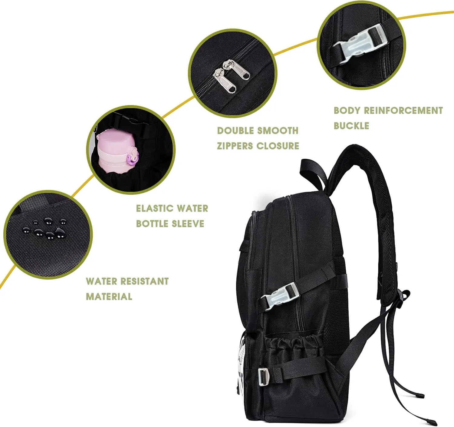 Kawaii Backpack for Girls, Cute Aesthetic Backpack for School, Kawaii Bookbag with Pins Accessories and Pendant, Black
