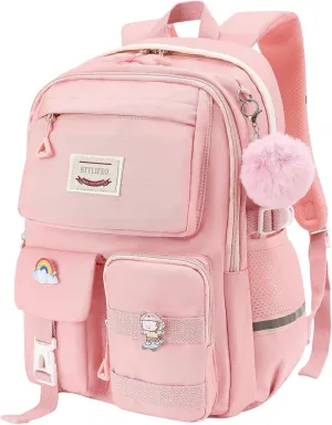 Kawaii Girls Backpack for School Cute Teenage Bookbag With Multiple Pockets for Primary Elementary High School,Pink