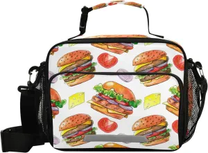 Kcldeci Cheese Burger Tomato Onion Lunch Bag Insulated Lunch Box for Women and Men, Light Durable Tote Bag with Adjustable Shoulder Strap for Office Work School Picnic Hiking Beach Fishing