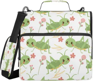 Kcldeci Grasshoppers and Flowers 3 Ring Binder with Zipper,500 Sheet Trapper Keeper Organizer 1.5inch Binder Bag with Shoulder Strap Documents Storage for School and Office