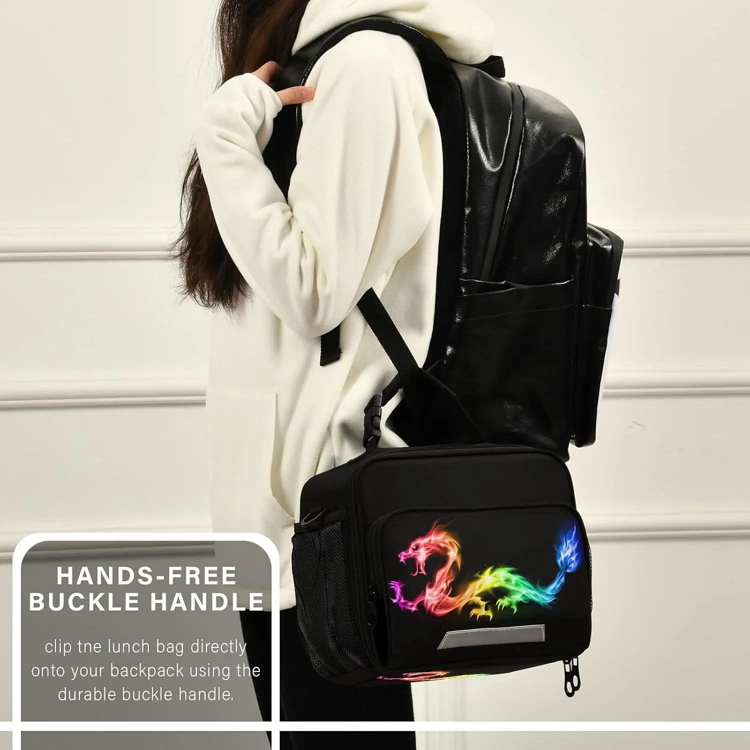 Kcldeci Rainbow Dragon Insulated Lunch Bag for Women/Men Monster Reusable Lunch Box for Office Work School Picnic Beach - Leakproof Cooler Tote Bag Freezable Lunch Bag