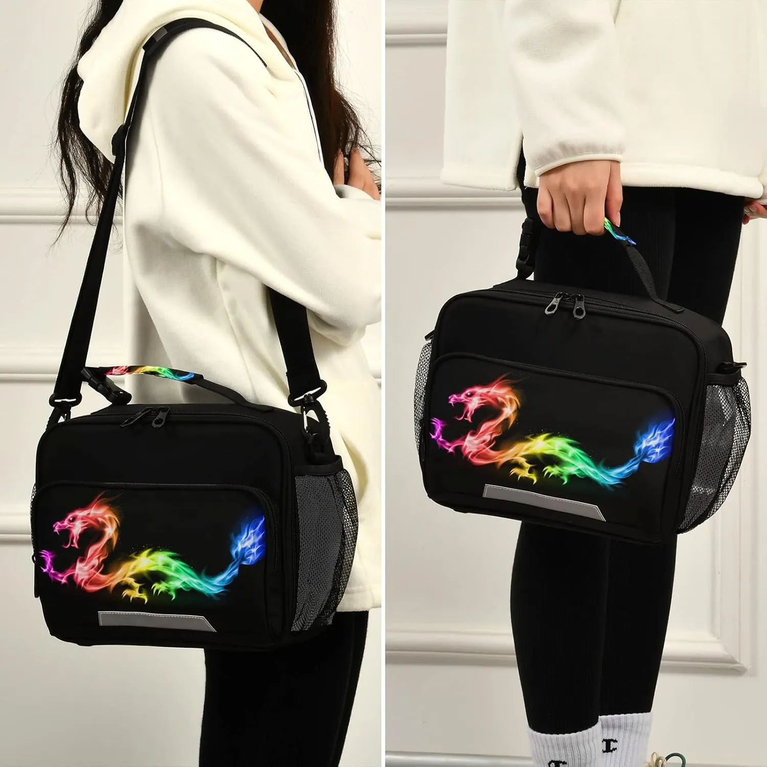 Kcldeci Rainbow Dragon Insulated Lunch Bag for Women/Men Monster Reusable Lunch Box for Office Work School Picnic Beach - Leakproof Cooler Tote Bag Freezable Lunch Bag