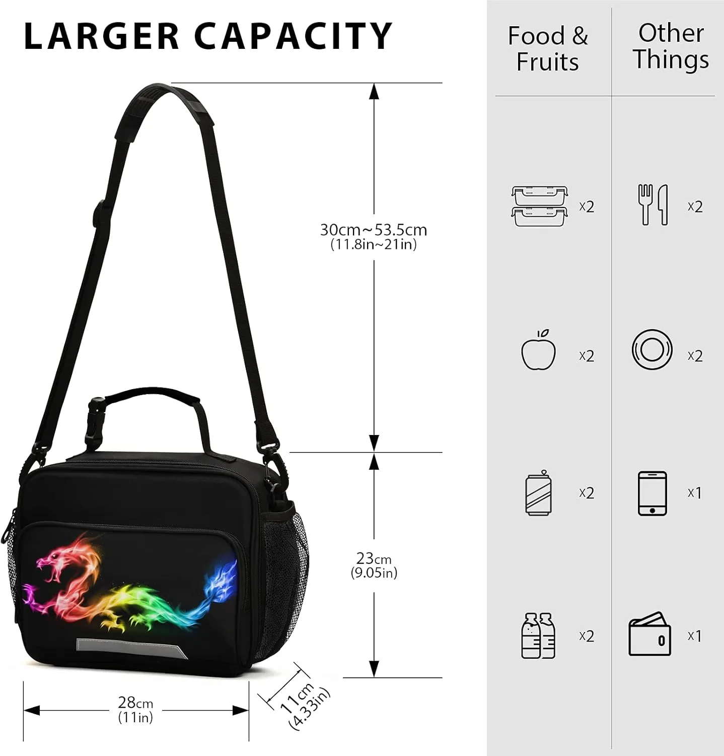 Kcldeci Rainbow Dragon Insulated Lunch Bag for Women/Men Monster Reusable Lunch Box for Office Work School Picnic Beach - Leakproof Cooler Tote Bag Freezable Lunch Bag