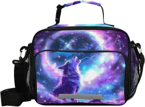 Kcldeci Wolf Galaxy Insulated Lunch Bag for Women/Men Galaxy Wolf Reusable Lunch Box for Office Work School Picnic Beach - Leakproof Cooler Tote Bag Freezable Lunch Bag