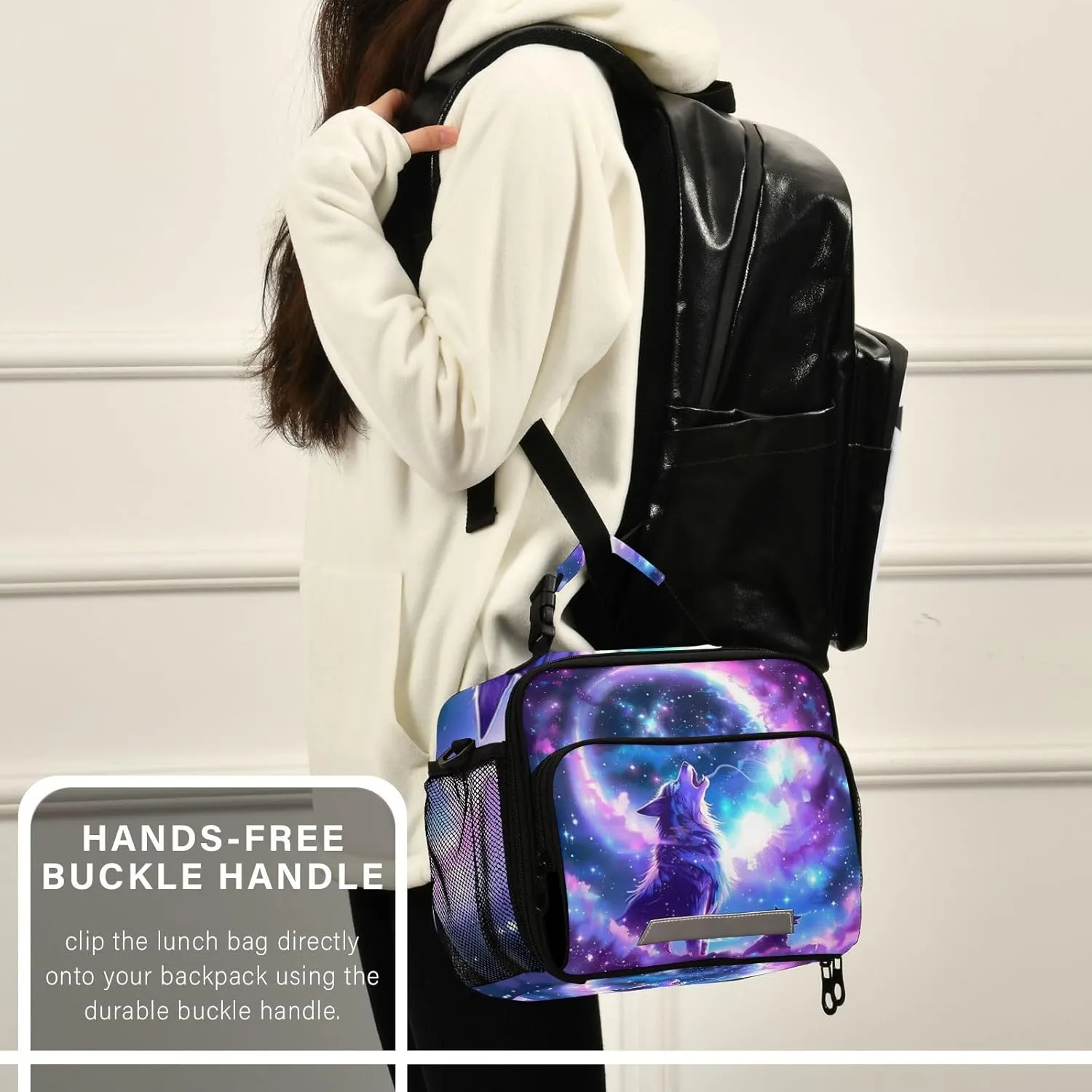 Kcldeci Wolf Galaxy Insulated Lunch Bag for Women/Men Galaxy Wolf Reusable Lunch Box for Office Work School Picnic Beach - Leakproof Cooler Tote Bag Freezable Lunch Bag