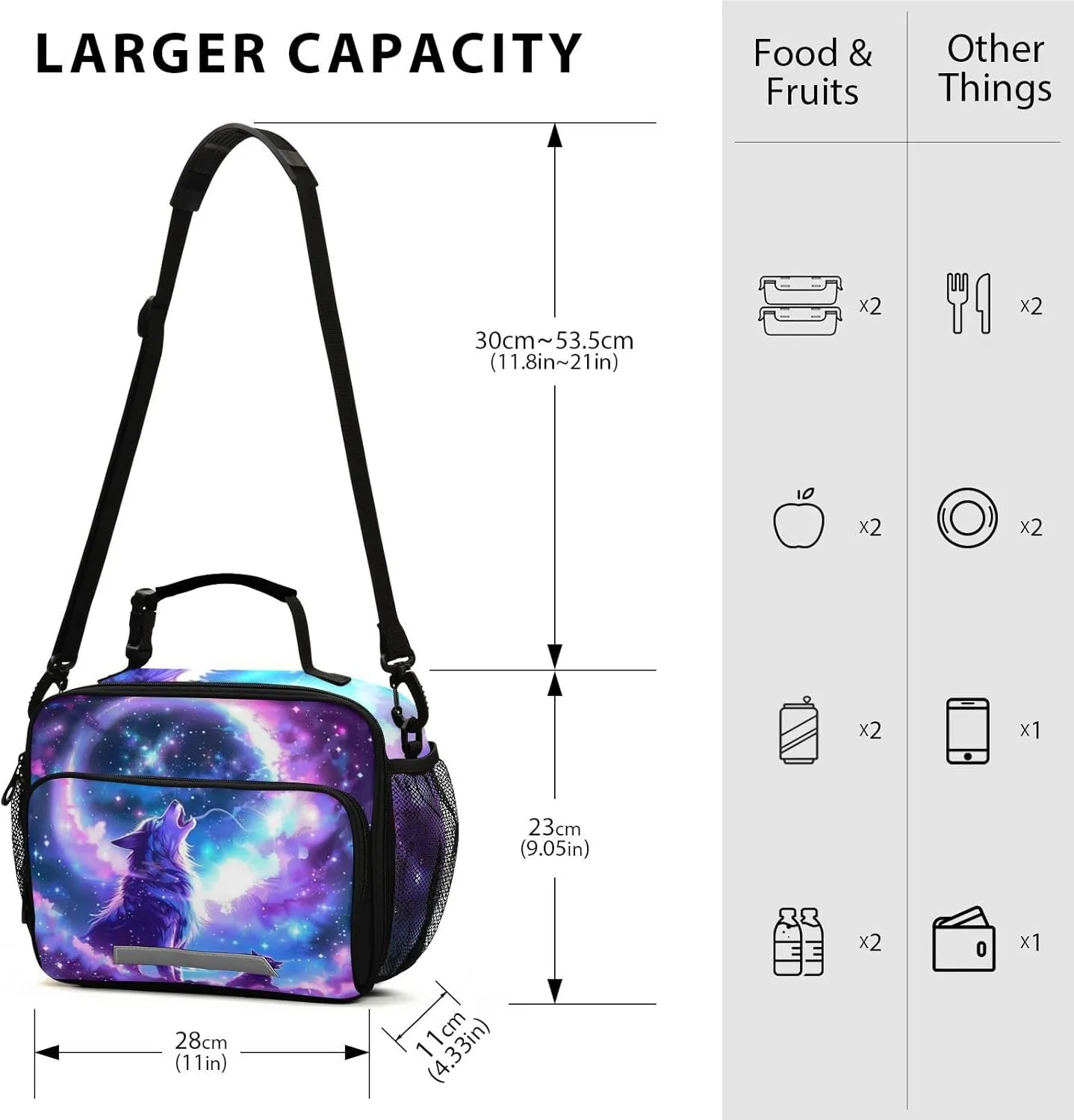 Kcldeci Wolf Galaxy Insulated Lunch Bag for Women/Men Galaxy Wolf Reusable Lunch Box for Office Work School Picnic Beach - Leakproof Cooler Tote Bag Freezable Lunch Bag