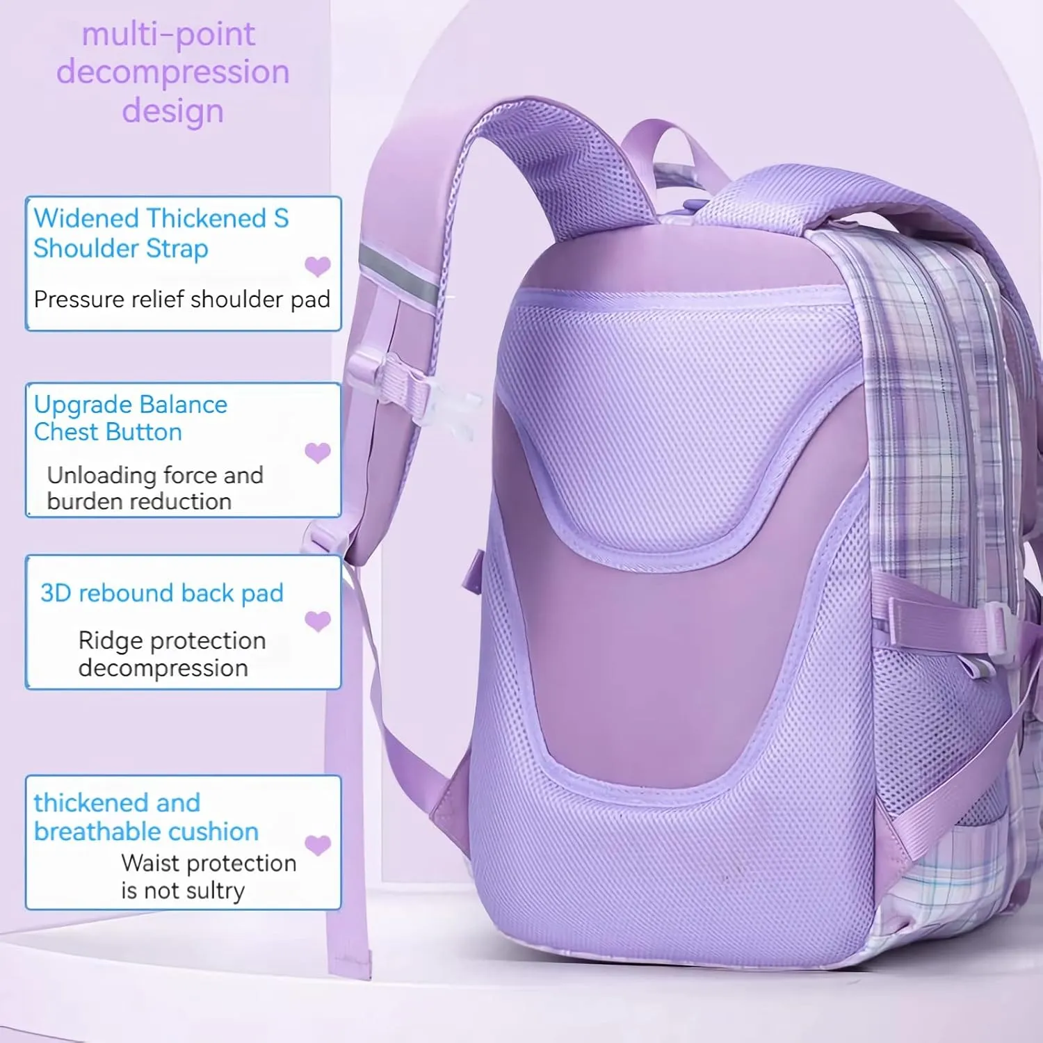 KEBEIXUAN Cute Backpack for School Girls, Multi-Pockets Kids Backpack Large Capacity Bookbag for Girls Age 6-12 (Pink)