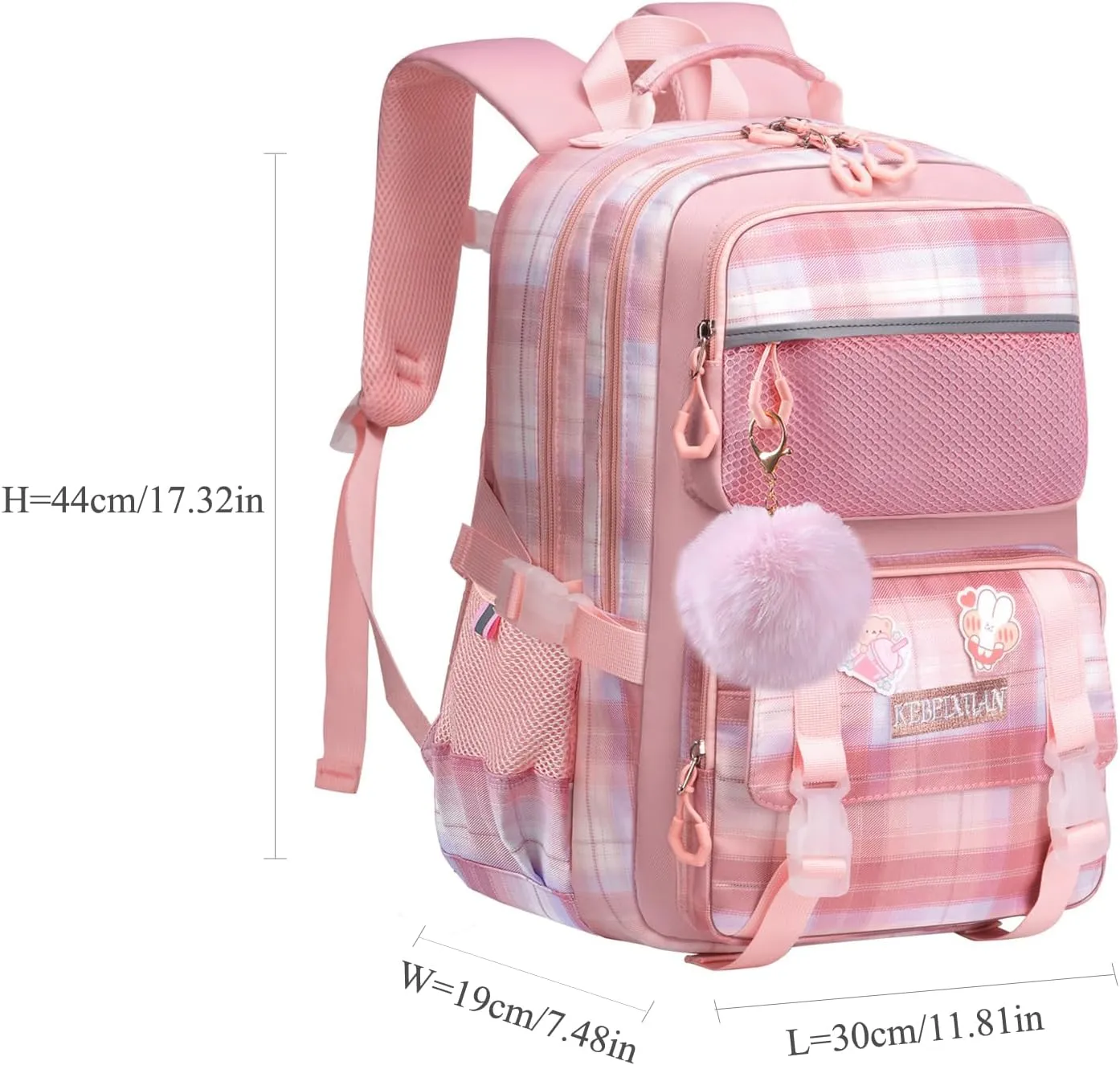 KEBEIXUAN Cute Backpack for School Girls, Multi-Pockets Kids Backpack Large Capacity Bookbag for Girls Age 6-12 (Pink)