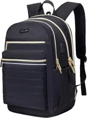 KEOFID Anti-Thief Travel Backpack for Men and Women, Backpack Purse for Women, Casual Back pack for College(Black and Gold)