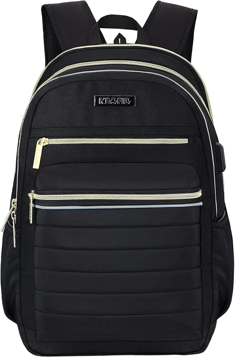 KEOFID Anti-Thief Travel Backpack for Men and Women, Backpack Purse for Women, Casual Back pack for College(Black and Gold)