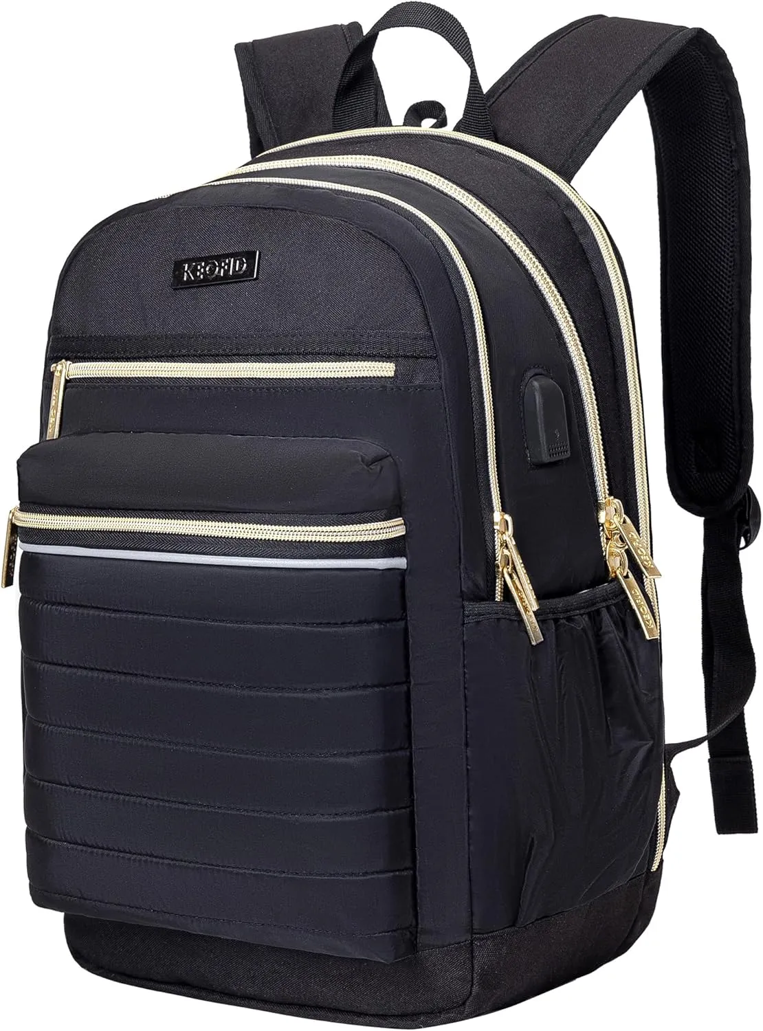 KEOFID Anti-Thief Travel Backpack for Men and Women, Backpack Purse for Women, Casual Back pack for College(Black and Gold)