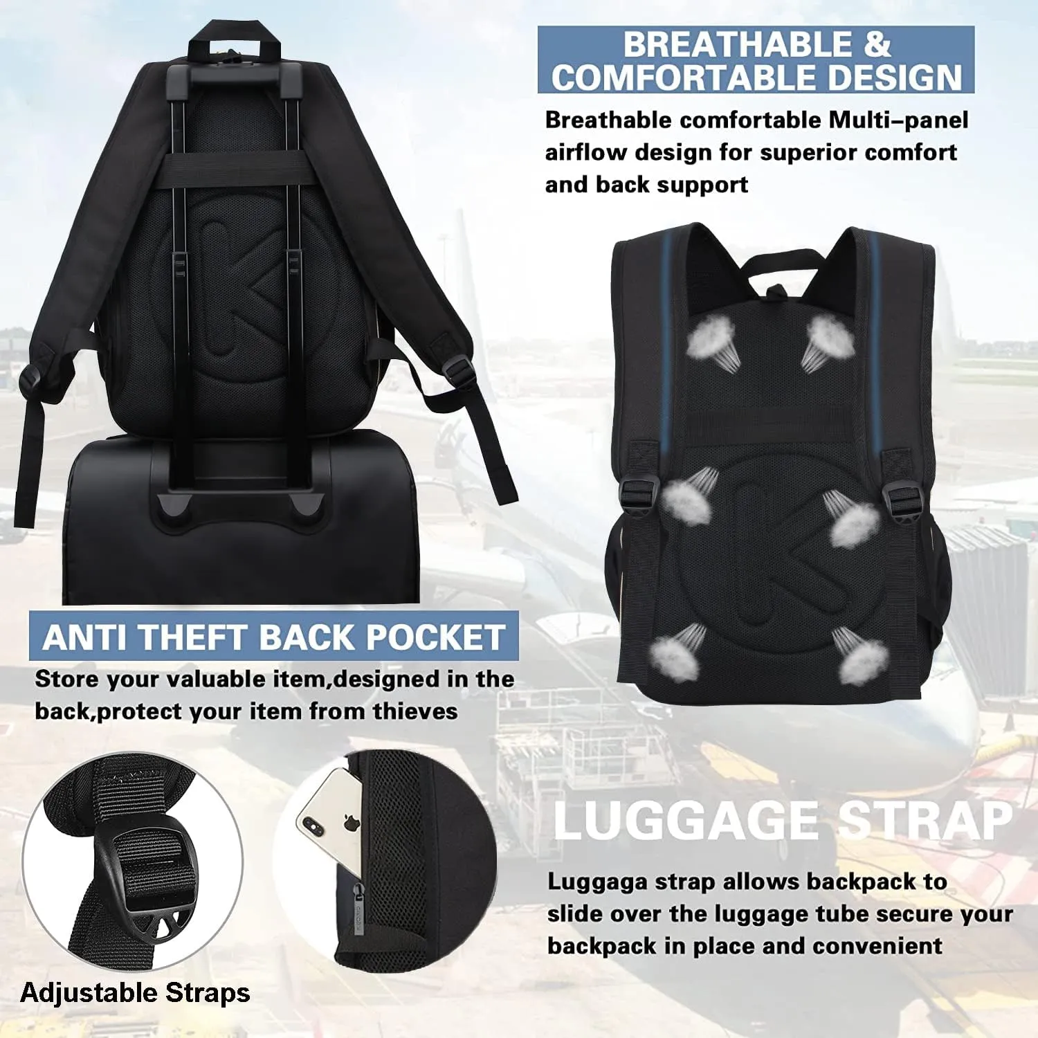 KEOFID Anti-Thief Travel Backpack for Men and Women, Backpack Purse for Women, Casual Back pack for College(Black and Gold)