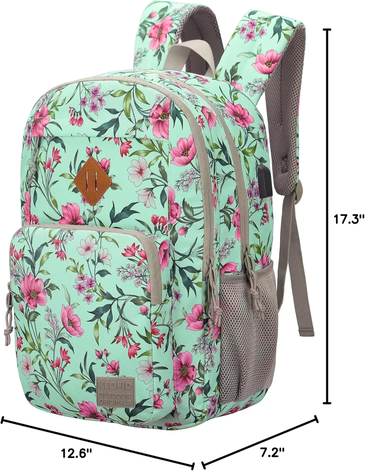 KEOFID classic carry-on travel backpack for men and women, Anti theft laptop backpack with USB charging port, work backpack, backpack for college, water resistent(Flowers)