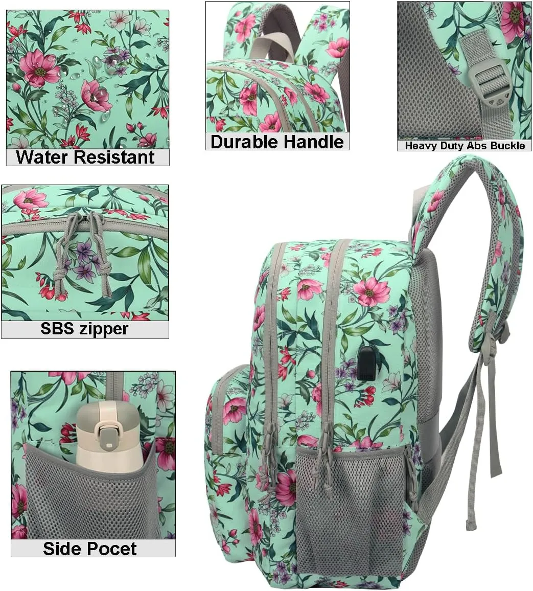 KEOFID classic carry-on travel backpack for men and women, Anti theft laptop backpack with USB charging port, work backpack, backpack for college, water resistent(Flowers)