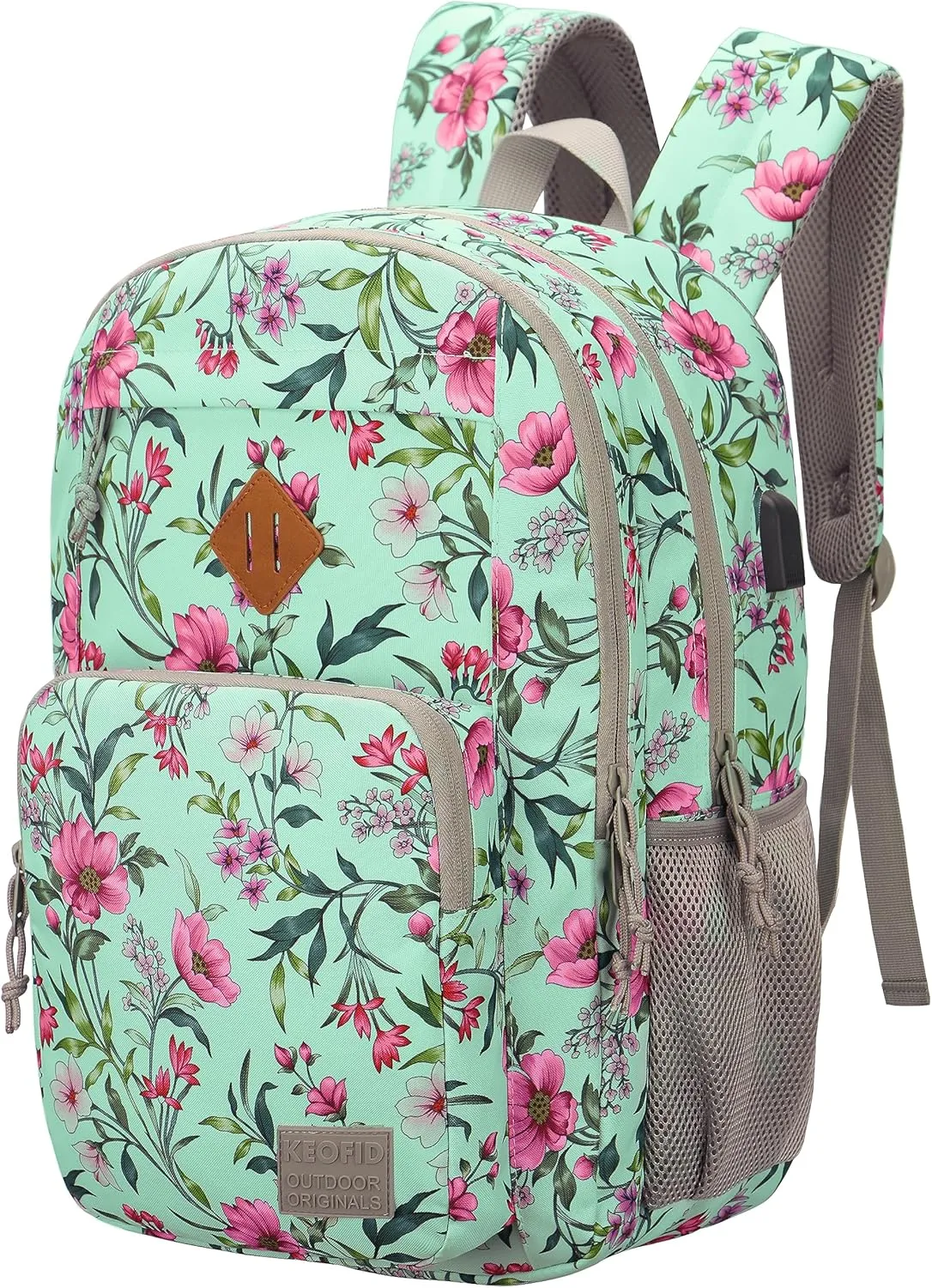KEOFID classic carry-on travel backpack for men and women, Anti theft laptop backpack with USB charging port, work backpack, backpack for college, water resistent(Flowers)