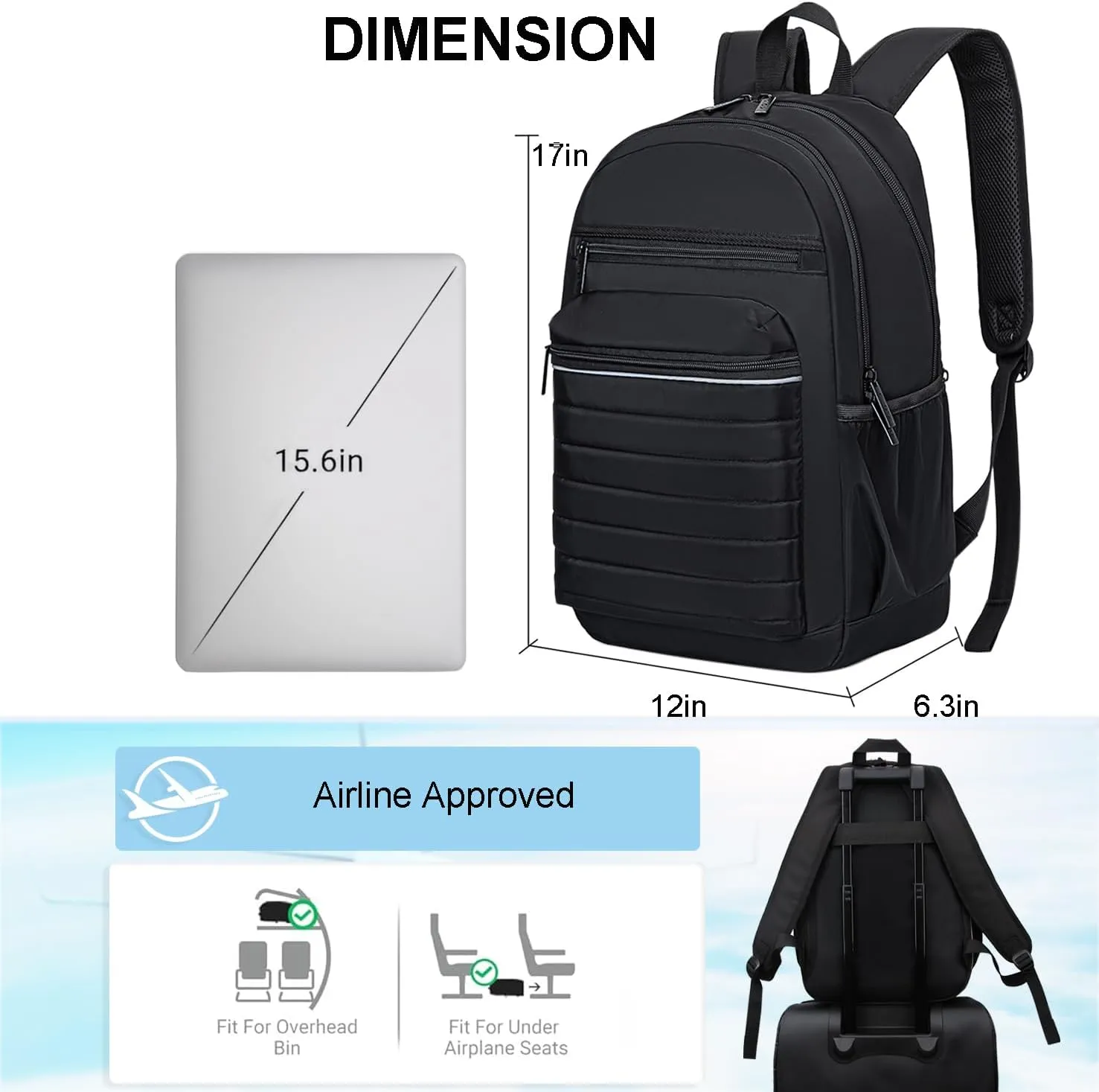 KEOFID Travel Backpack for Men and Women Carry-On, Backpack Purse for Women, Anti-Theft Womens backpacks, Casual Back pack for College(Carbon Black)