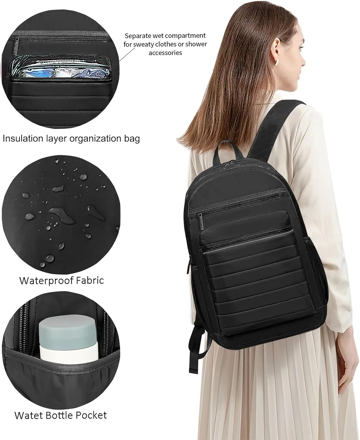 KEOFID Travel Backpack for Men and Women Carry-On, Backpack Purse for Women, Anti-Theft Womens backpacks, Casual Back pack for College(Carbon Black)