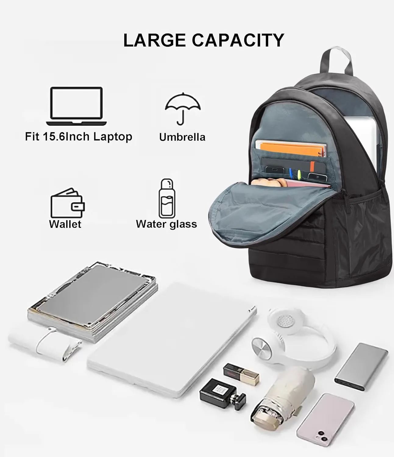 KEOFID Travel Backpack for Men and Women Carry-On, Backpack Purse for Women, Anti-Theft Womens backpacks, Casual Back pack for College(Carbon Black)