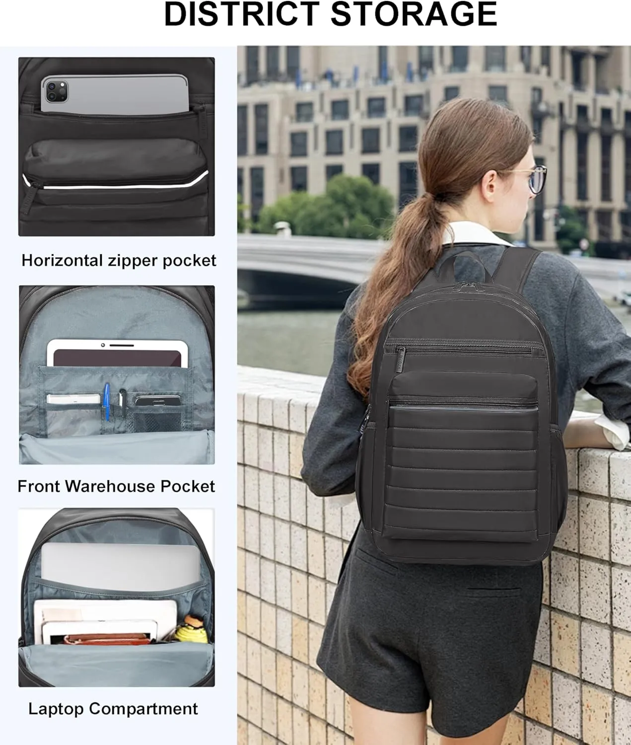 KEOFID Travel Backpack for Men and Women Carry-On, Backpack Purse for Women, Anti-Theft Womens backpacks, Casual Back pack for College(Carbon Black)