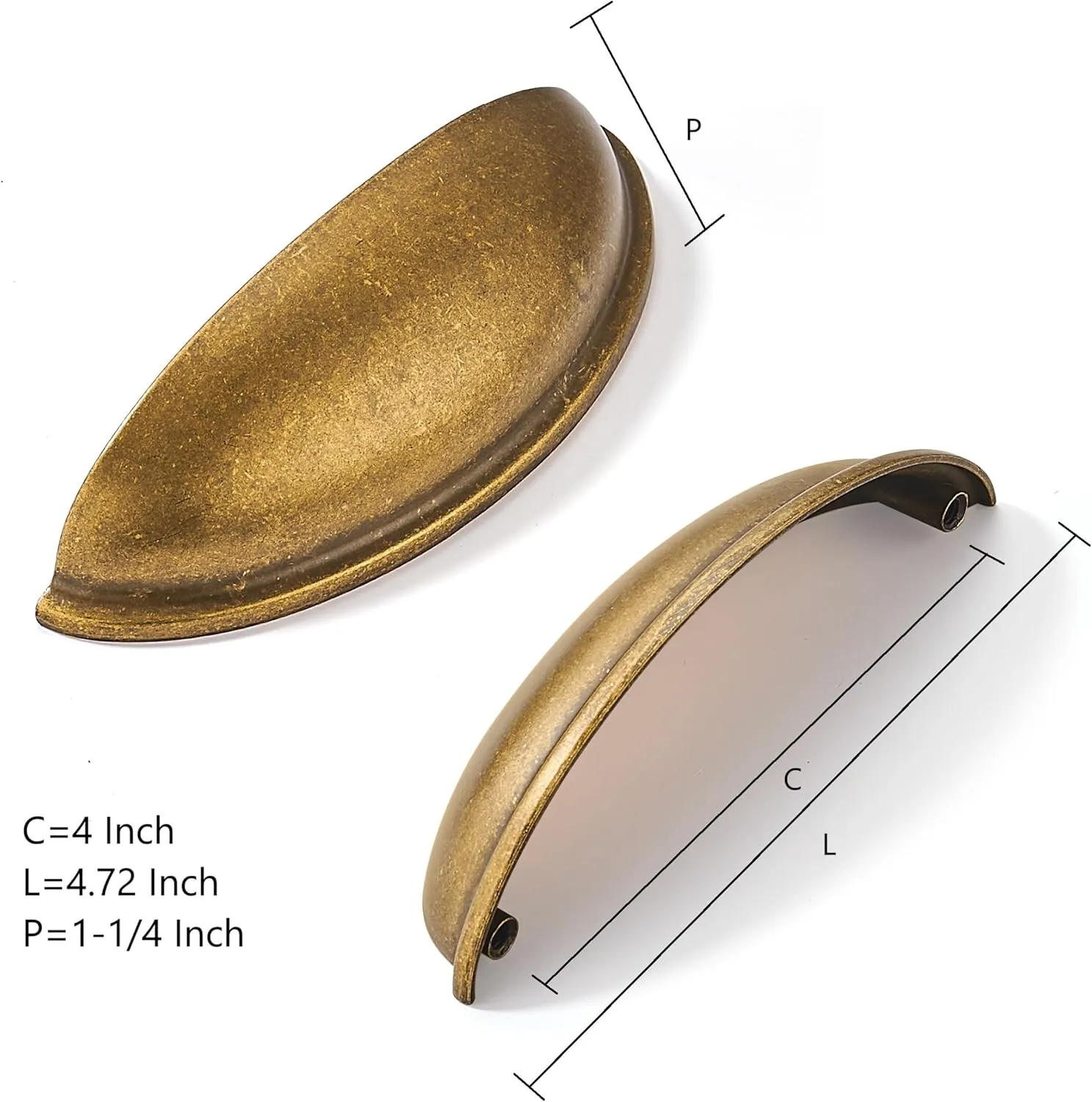 khtumeware 10 Pack 4" Drawer Pulls Antique Brass Cabinet Cup Pulls Kitchen Hardware Cabinet Handles Drawer Handles Knobs 4 inch Hole Center