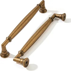 khtumeware 2 Pack 6 Inch(152mm) Antique Brass Cabinet Pulls Heavy Duty Solid Vintage Brass Cabinet Handles Kitchen Antique Bronze Cabinet Hardware for Cupboard Drawer Handles