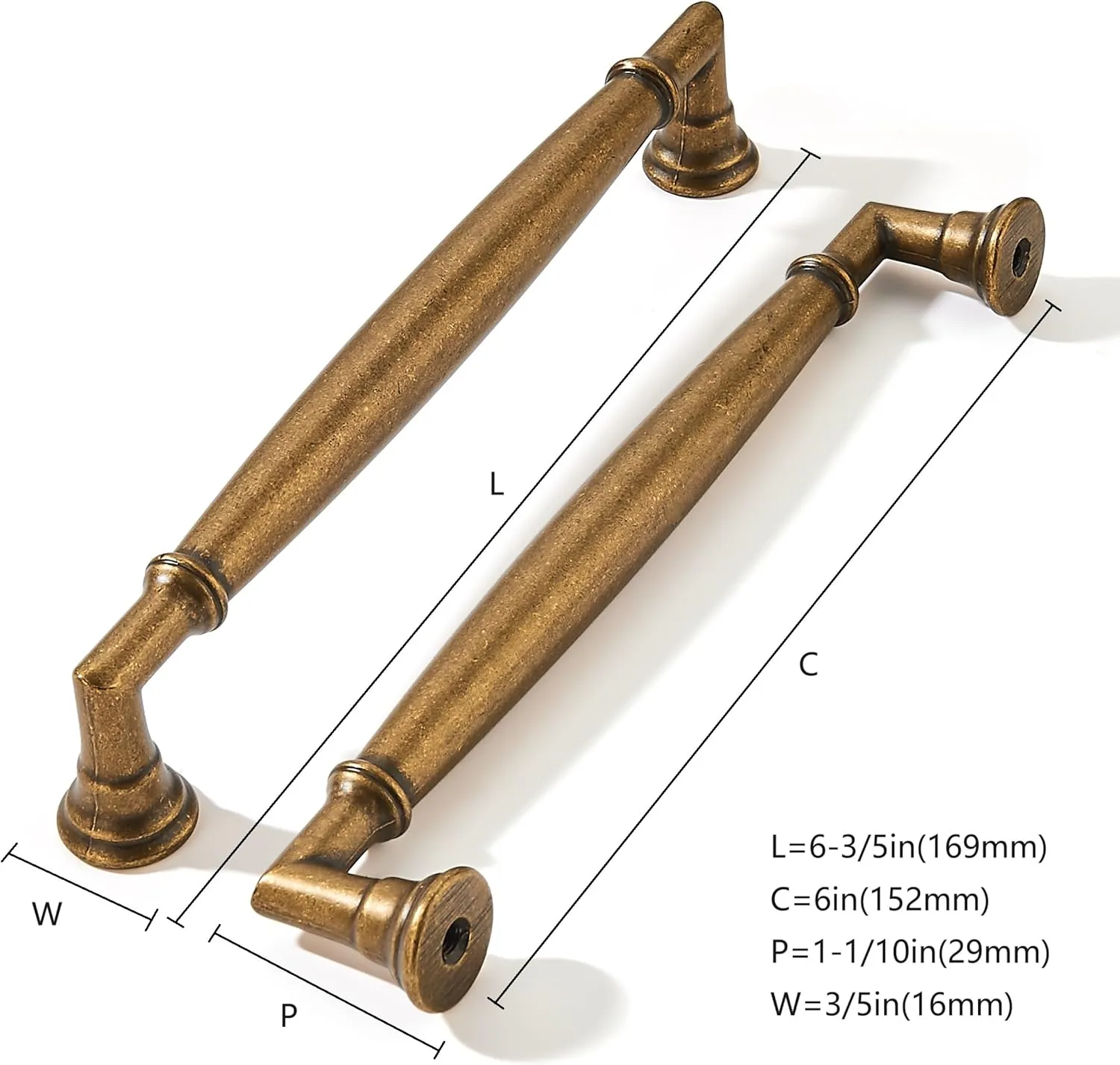 khtumeware 2 Pack 6 Inch(152mm) Antique Brass Cabinet Pulls Heavy Duty Solid Vintage Brass Cabinet Handles Kitchen Antique Bronze Cabinet Hardware for Cupboard Drawer Handles