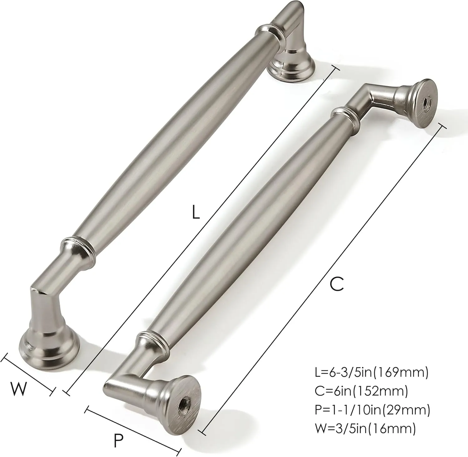 khtumeware 2 Pack 6 Inch(152mm) Brushed Satin Nickel Cabinet Pulls Heavy Duty Solid Cabinet Handles Kitchen Cabinet Hardware for Cupboard Drawer Handles