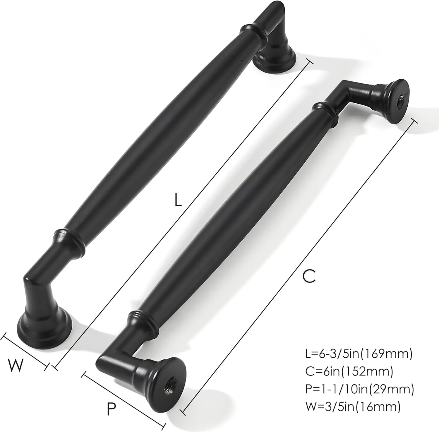 khtumeware 2 Pack 6 Inch(152mm) Matte Black Cabinet Pulls Heavy Duty Solid Cabinet Handles Kitchen Cabinet Hardware for Cupboard Drawer Handles