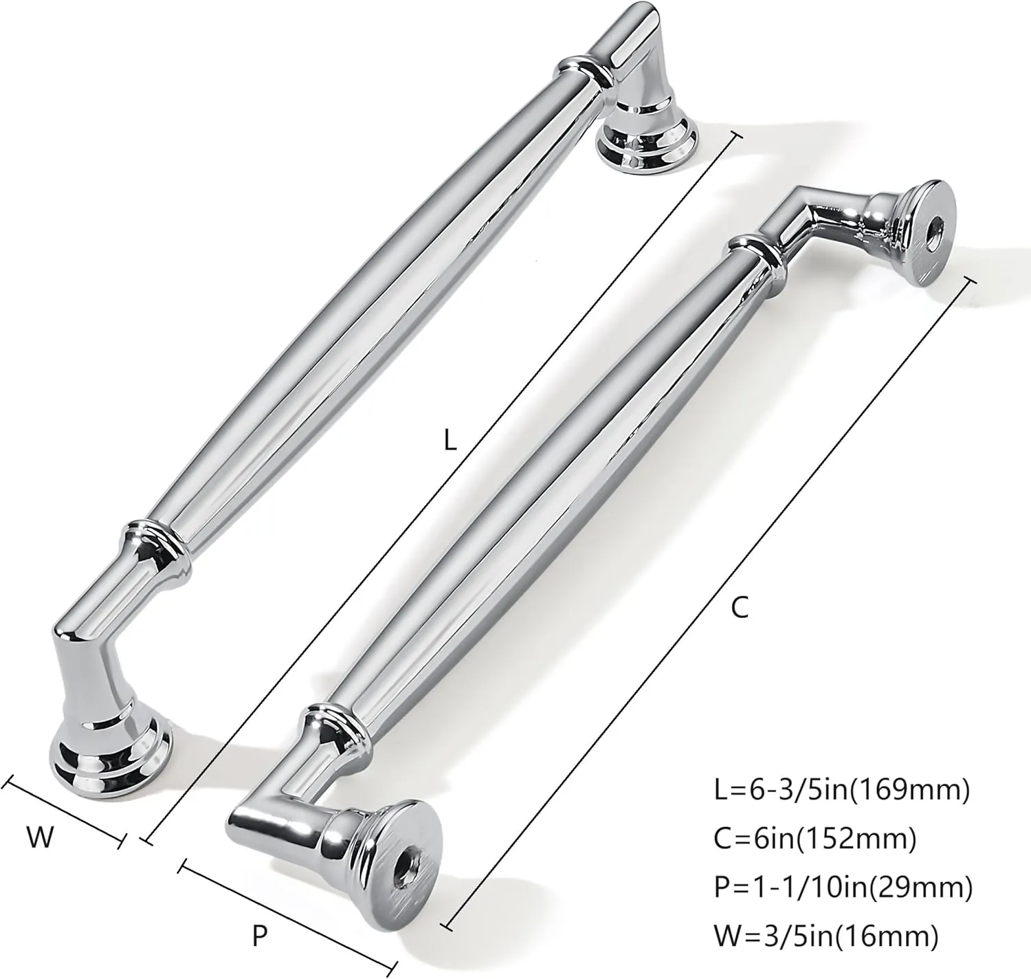 khtumeware 2 Pack 6 Inch(152mm) Polished Chrome Cabinet Pulls Heavy Duty Solid Cabinet Handles Kitchen Cabinet Hardware for Cupboard Drawer Handles