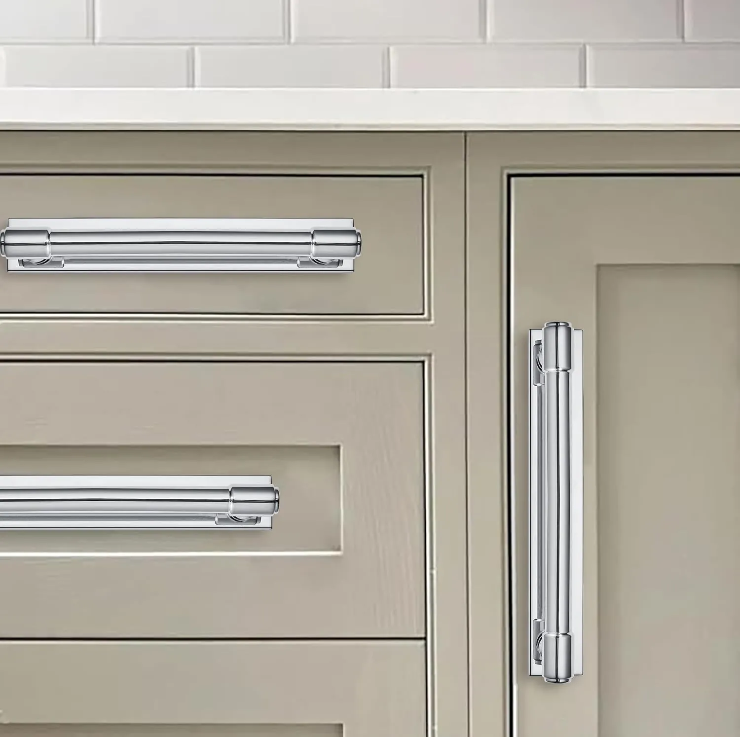 khtumeware 5 Pack 8 Inch(203 mm) Center to Center Polished Chrome Cabinet Pull Backplate with Base Plate Zinc Solid Kitchen Cabinet Handles Drawer Pulls Cabinet Hardware