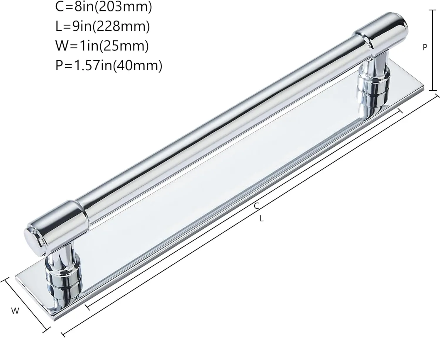khtumeware 5 Pack 8 Inch(203 mm) Center to Center Polished Chrome Cabinet Pull Backplate with Base Plate Zinc Solid Kitchen Cabinet Handles Drawer Pulls Cabinet Hardware