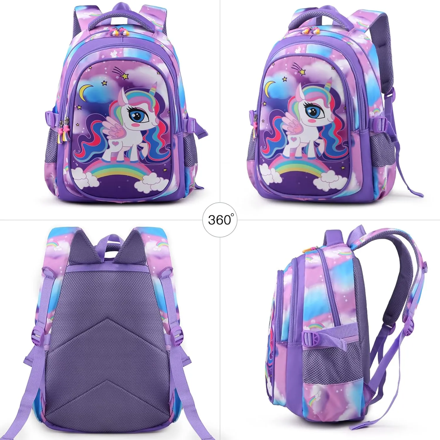 Kids Backpack 16 in Multifunctional Large Capacity Unicorn School Backpack for Girls Cute Lightweight Toddler Schoolbag with Bottle Side Pockets Preschool Girls Elementary Leisure Schoolbag