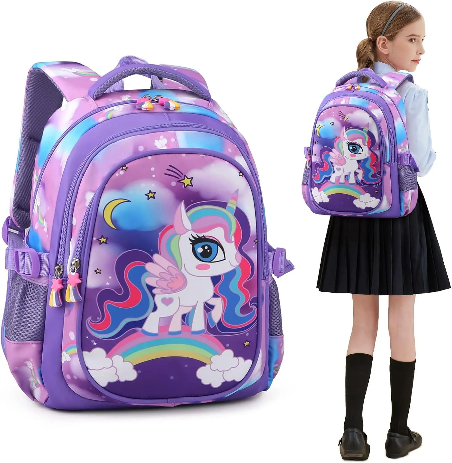 Kids Backpack 16 in Multifunctional Large Capacity Unicorn School Backpack for Girls Cute Lightweight Toddler Schoolbag with Bottle Side Pockets Preschool Girls Elementary Leisure Schoolbag