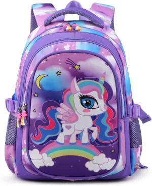 Kids Backpack 16 in Multifunctional Large Capacity Unicorn School Backpack for Girls Cute Lightweight Toddler Schoolbag with Bottle Side Pockets Preschool Girls Elementary Leisure Schoolbag