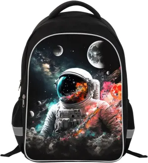Kids Backpack, 3D Reflective Cartoon, 600D Polyester & Dual Zippers, 17" Bookbag with Ergonomic Design for boys & girls age 6-18, Astronauts Space Style for school Children Kids
