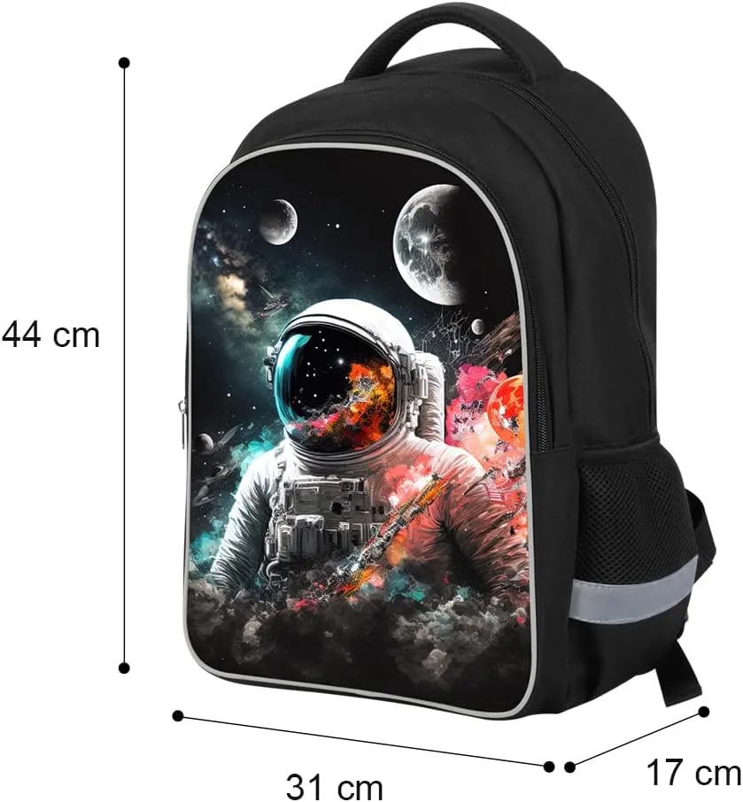Kids Backpack, 3D Reflective Cartoon, 600D Polyester & Dual Zippers, 17" Bookbag with Ergonomic Design for boys & girls age 6-18, Astronauts Space Style for school Children Kids