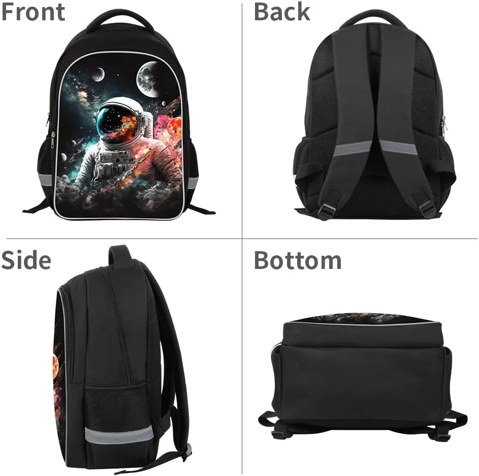 Kids Backpack, 3D Reflective Cartoon, 600D Polyester & Dual Zippers, 17" Bookbag with Ergonomic Design for boys & girls age 6-18, Astronauts Space Style for school Children Kids