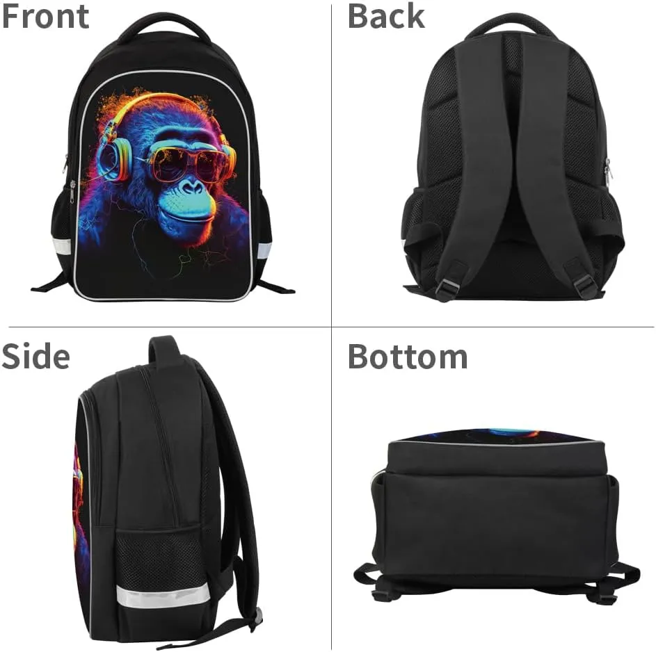 Kids Backpack, 3D Reflective Cartoon, 600D Polyester & Dual Zippers, 17" Bookbag with Ergonomic Design for boys & girls age 6-18, Gorilla Space Style for school Children Kids