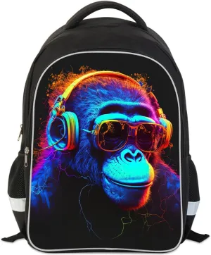 Kids Backpack, 3D Reflective Cartoon, 600D Polyester & Dual Zippers, 17" Bookbag with Ergonomic Design for boys & girls age 6-18, Gorilla Space Style for school Children Kids