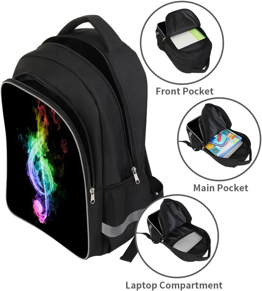 Kids Backpack, 3D Reflective Cartoon, 600D Polyester & Dual Zippers, 17" Bookbag with Ergonomic Design for boys & girls age 6-18, Musicnote Space Style for school Children Kids